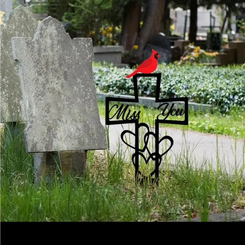 Black Memorial Cross with Heart Design